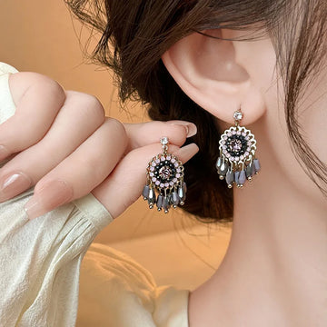 DAIIIBABYYY  -  New Arrival Korean Retro Elegant Crystal Tassel Dangle Earrings For Women Fashion Sweet Water Drop Jewelry Party Gifts